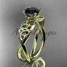 14kt yellow gold celtic trinity knot engagement ring with a Black Diamond center stone CT770