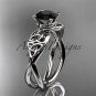 Platinum  celtic trinity knot engagement ring with a Black Diamond center stone CT770