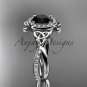 14kt white gold celtic trinity knot engagement ring with a Black Diamond center stone CT789