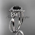 Platinum celtic trinity knot engagement ring with a Black Diamond center stone CT789