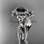 14kt white gold celtic trinity knot engagement set with a Black Diamond center stone CT789S