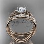 14kt rose gold celtic trinity knot engagement ring with a Moissanite center stone CT789S