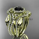 14kt yellow gold celtic trinity knot engagement ring with a Black Diamond center stone CT789S