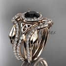 14kt rose gold celtic trinity knot engagement ring with a Black Diamond center stone CT789S
