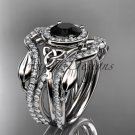 Platinum  celtic trinity knot engagement ring with a Black Diamond center stone CT789S