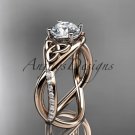 14kt rose gold celtic trinity knot engagement ring with a Moissanite center stone CT790