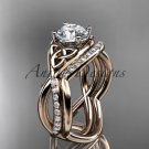 14kt rose gold celtic trinity knot engagement ring, wedding ring with double matching band CT790S