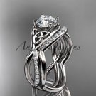 Platinum celtic trinity knot engagement ring, wedding ring with double matching band CT790S