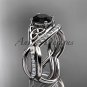 14kt white gold celtic trinity knot engagement set with a Black Diamond center stone CT790S