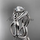 14kt white gold celtic trinity knot engagement ring with a Moissanite center stone CT790S