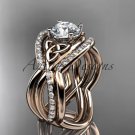 14kt rose gold celtic trinity knot engagement ring, wedding ring with double matching band CT790S