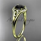 14kt yellow gold celtic trinity knot engagement ring with a Black Diamond center stone CT791