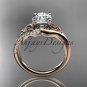 14kt rose gold diamond celtic trinity knot engagement ring with a Moissanite center stone CT7125