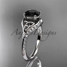 14kt white gold diamond celtic trinity knot engagement ring with a Black Diamond center stone CT7125