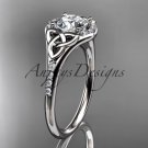 14kt white gold diamond celtic trinity knot engagement ring with a Moissanite center stone CT7126