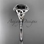 14kt white gold diamond celtic trinity knot engagement ring with a Black Diamond center stone CT7126