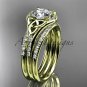 14kt yellow gold diamond celtic trinity knot engagement ring with a double matching band CT7126S