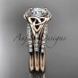 14kt rose gold diamond celtic trinity knot engagement ring with a double matching band CT7126S