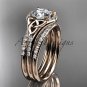 14kt rose gold diamond celtic trinity knot engagement ring with a Moissanite center stone CT7126S