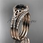 14kt rose gold diamond celtic trinity knot engagement ring with a Black Diamond center stone CT7126S