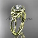 14kt yellow gold diamond celtic trinity knot engagement ring with a Moissanite center stone CT7127