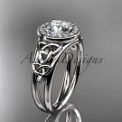14kt white gold diamond celtic trinity knot engagement ring with a Moissanite center stone CT7131