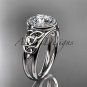 14kt white gold diamond celtic trinity knot engagement ring with a Moissanite center stone CT7131