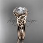 14kt rose gold diamond celtic trinity knot engagement ring with a Moissanite center stone CT7131
