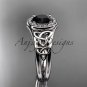 14kt white gold diamond celtic trinity knot engagement ring with a Black Diamond center stone CT7131