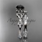 14kt white gold diamond celtic trinity knot engagement set with a Black Diamond center stone CT7132S