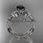 14kt white gold diamond celtic trinity knot engagement set with a Black Diamond center stone CT7132S