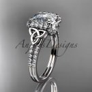 Platinum diamond celtic trinity knot engagement ring with Cushion Cut Moissanite CT7148