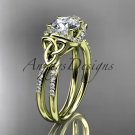 14kt yellow  gold diamond celtic trinity knot engagement ring with a Moissanite center stone CT7155