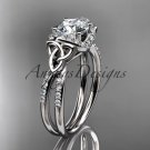 14kt white golddiamond celtic trinity knot engagement ring with a Moissanite center stone CT7155