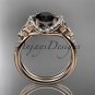 14kt rose gold diamond celtic trinity knot engagement ring with a Black Diamond center stone CT7155