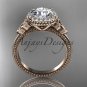 14kt rose gold diamond celtic trinity knot engagement ring with a Moissanite center stone CT7157
