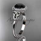 14kt white gold diamond celtic trinity knot engagement ring with a Black Diamond center stone CT7157