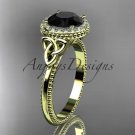 14kt yellow gold diamond celtic trinity knot engagement ring with a Black Diamond center stoneCT7157
