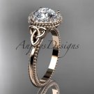 14kt rose gold diamond celtic trinity knot engagement ring with a Moissanite center stone CT7166