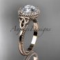 14kt rose gold diamond celtic trinity knot engagement ring with a Moissanite center stone CT7166