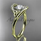 14kt yellow   gold diamond celtic trinity knot engagement ring with a Moissanite center stone CT7166