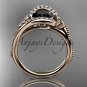 14kt rose gold diamond celtic trinity knot engagement ring with a Black Diamond center stone CT7166