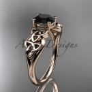 14kt rose gold diamond celtic trinity knot engagement ring with a Black Diamond center stone CT7169