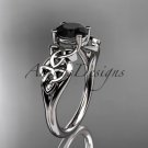 Platinum  diamond celtic trinity knot engagement ring with a Black Diamond center stone CT7169