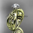 14kt yellow gold celtic trinity engagement ring with a Moissanite center stone CT7171