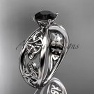 14kt white gold diamond celtic trinity knot engagement ring with a Black Diamond center stone CT7171