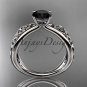 14kt white gold diamond celtic trinity knot engagement ring with a Black Diamond center stone CT7171