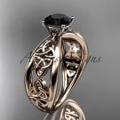 14kt rose gold celtic trinity knot engagement ring with a Black Diamond center stone CT7171
