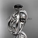 Platinum  celtic trinity knot engagement ring with a Black Diamond center stone CT7171