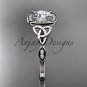 14kt white gold diamond celtic trinity knot engagement ring with a Moissanite center stone CT7179